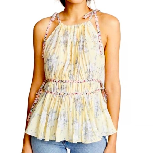 Rebecca Taylor Size: 2 Cotton/Silk Blend Sleeveless Floral Blouse. Lemon Rose. - Picture 3 of 10